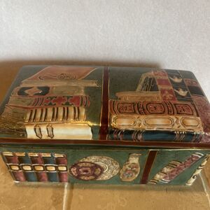 Oriental Accent Vintage Stoneware Lidded Trinket Dish Library Office Desk Decor